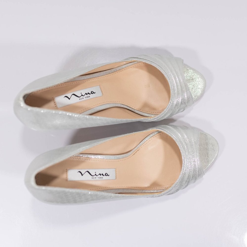Nina Chezare Metallic Peep Toe Wedding Pumps - Picture 11 of 15